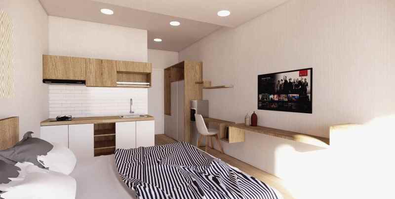 furnitur hemat ruang di desain kamar apartemen studio