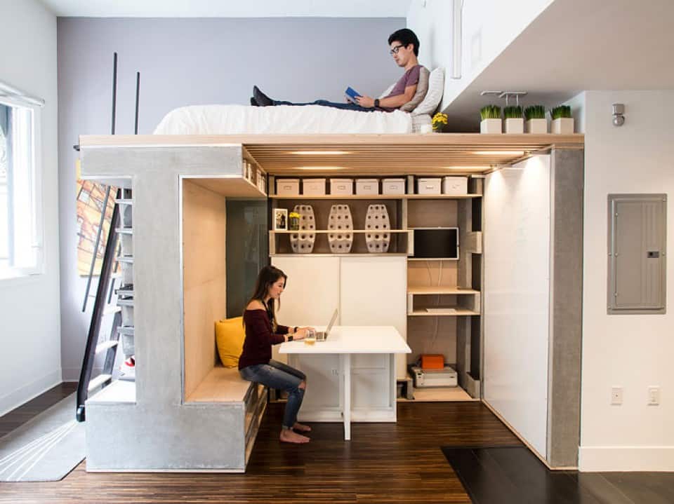 desain kamar apartemen tipe studio dengan furnitur serbaguna