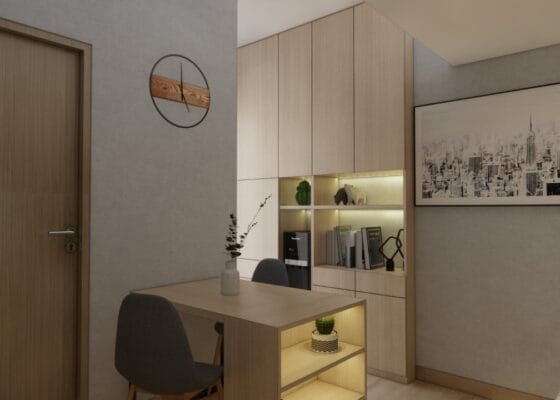 furnitur multifungsi di desain interior apartemen 2 bedroom