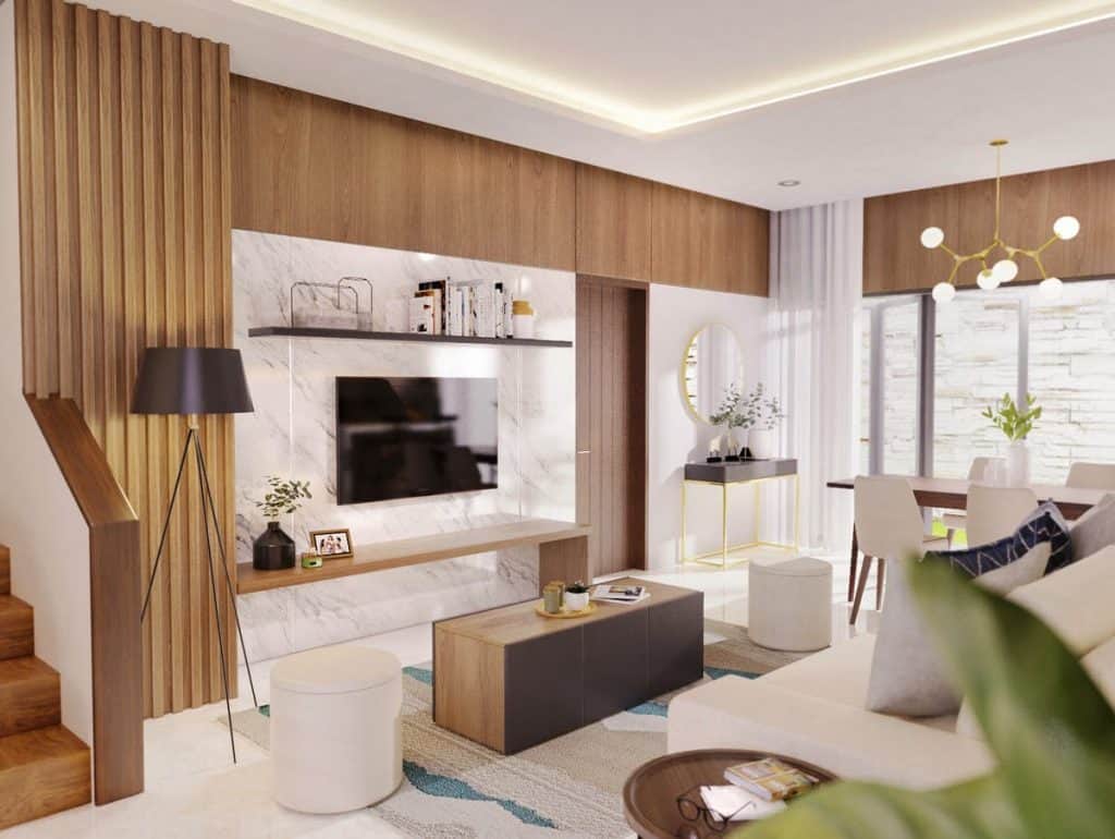 desain interior apartemen 2 bedroom dengan warna netral