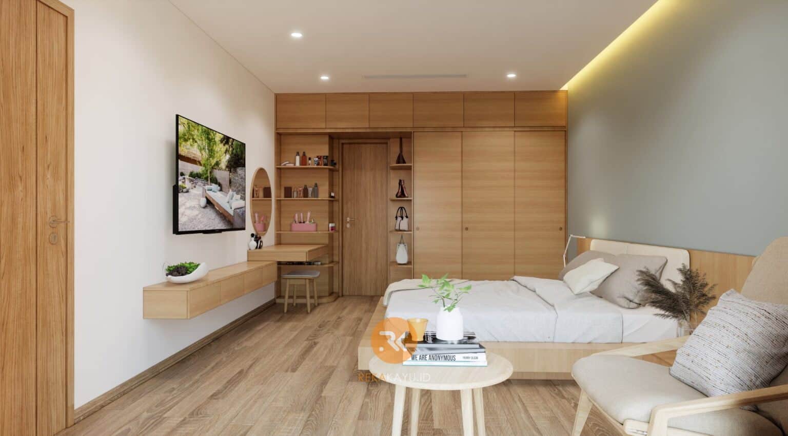 ruang vertikal di desain interior apartemen 3 kamar